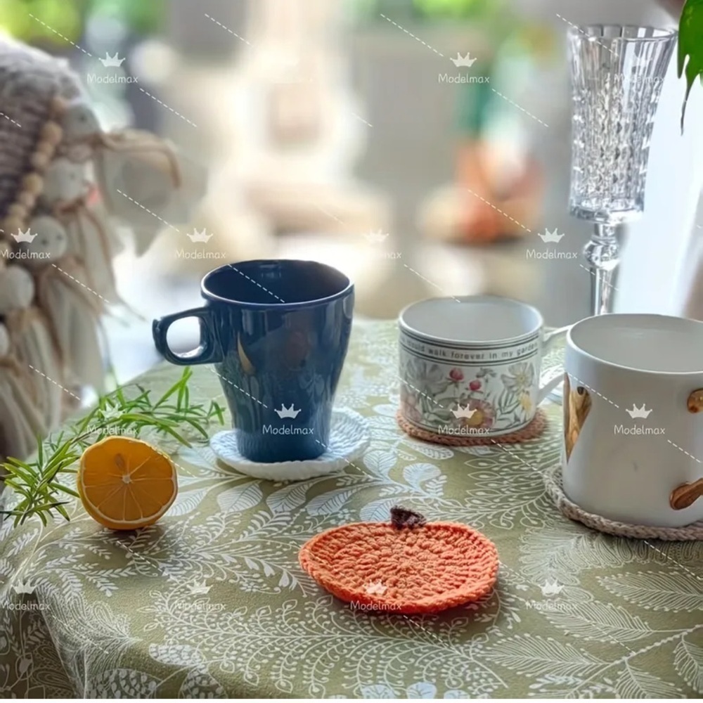 4 Pc Handmade Knitted Pumpkin Shaped Coasters Set New - Picture 4 of 7